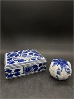 Lot of Two Blue and White Porcelain Trinket Boxes