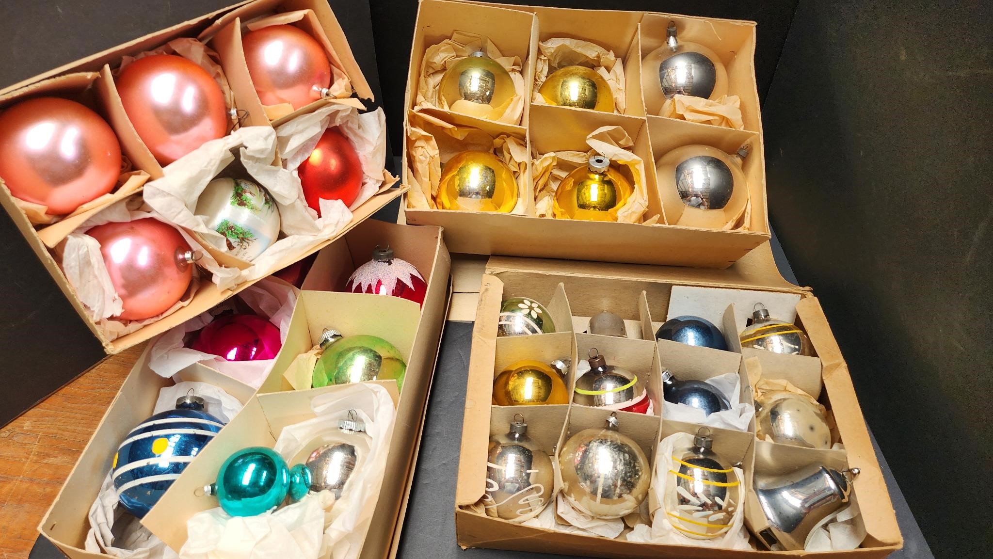 Several boxes of vintage Christmas ornaments