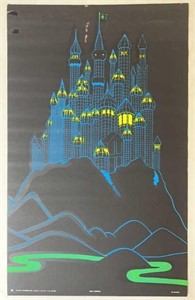 Vtg Trip Castle Black Light Poster