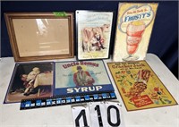 5 Metal signs & Picture frames