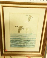 Original framed Watercolor of flying Canada