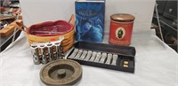 Assorted Items, Longaberger Basket, Vintage Tin