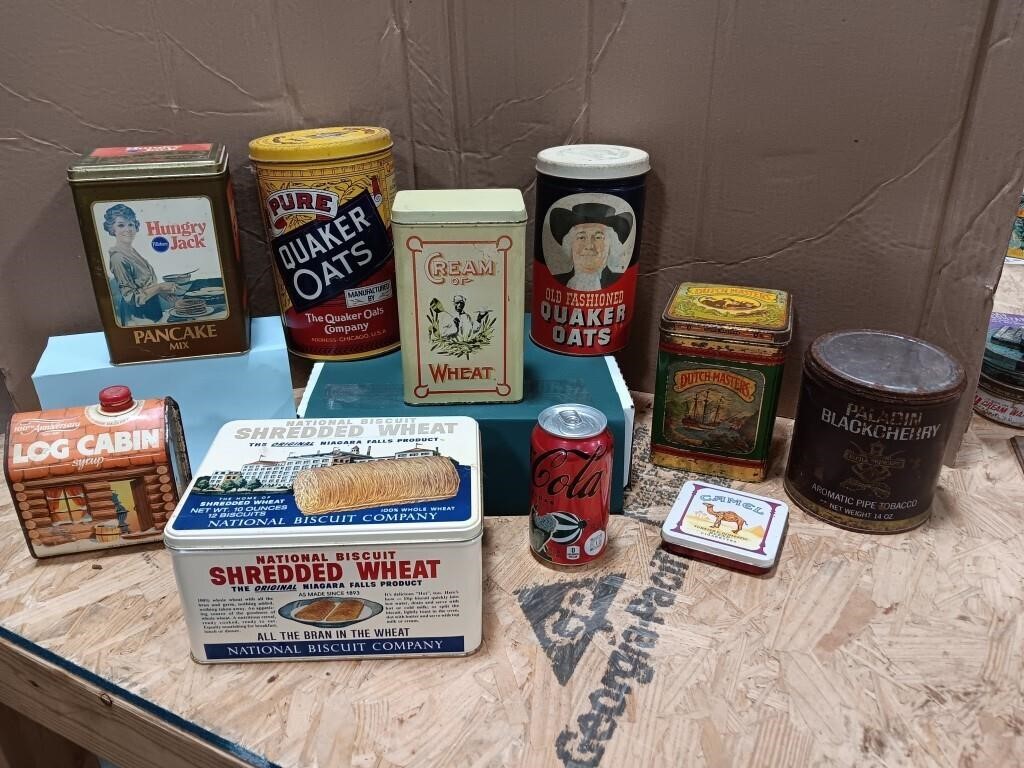 Vintage tins.  Hungry Jack, Quacker Oats, Cream