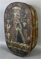 Polychrome decorated bentwood bride's box ca.