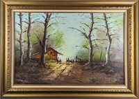 JB Original Framed Oil On Canvas Cabin With Dead T