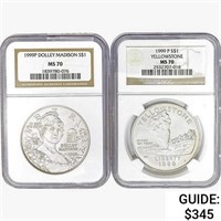 [2] 1999 US Commem Silver Dollars NGC MS70