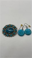 Turquoise Brooch and Earrings