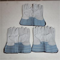 Leather Work Gloves Full Leather Back 4.5" 3 Pack