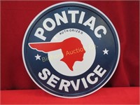 Metal Sign Pontiac Service Approx 11 1/2" diameter