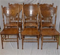 SET - 6 PRESSED BACK OAK CHAIRS - TLC REQUIRED