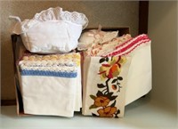Linens, hand embroidered pillow cases