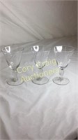 Set of 3 Old Crystal Etched and Cut long Stem