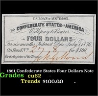 1861 Confederate States Four Dollars Note Grades S