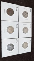 Collection of 6 Liberty V Nickel coins 1899-1911