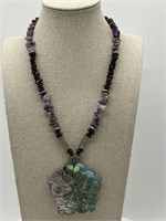 Sterling Abalone, Garnet & Amethyst Necklace