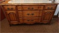 Maple 5-drawer/2 door Maple Buffet w/Glass Top