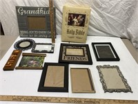 Miscellaneous box lot- frames/ signs/ Holy Bible-