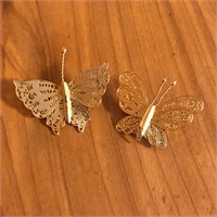 (2) Gold Tone Butterfly Brooch Pins