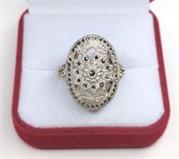 Vintg. Sterling Silver Mracasite Design Ring