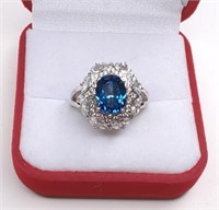 Vintg. Style Sterling Silver Blue Topaz Ring