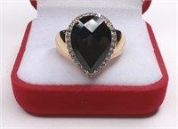 Sterling Gold Tone Black Onyx White Sapphire Ring