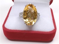 Sterling SIlver Yellow Citrine White Sapphire Ring