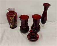 Assorted  Red Glass Vases.