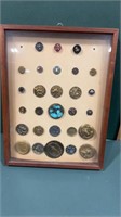 Lot of Antique Buttons in Display Case