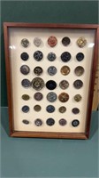 Lot of Antique Buttons in Display Case