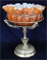 Decorated Art Glass brides bowl on Meridan holder