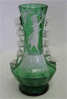Green Mary Gregory 6 1/2" vase