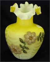 Yellow Satin Glass MOP 5 3/4" vase