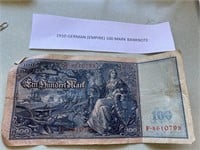 1910 GERMAN EMPIRE 100 MARK BANKNOTE