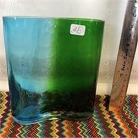 Pretty Bright Blue & Green Glass Flower Vase