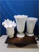 Group of 3 larger milk glass vases