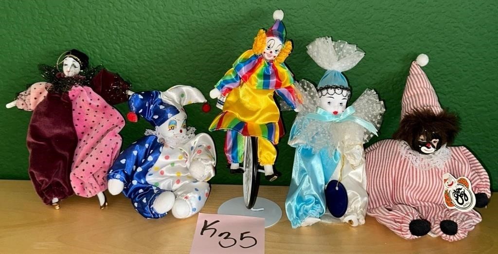 M - LOT OF 5 COLLECTIBLE CLOWN DOLLS (K35)