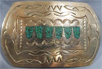 TOOLED SILVER TURQUOISE NAVAJO BELT BUCKLE