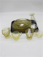 TRAY LOT OF 10 MISC.YELLOW DEPRESSION GLASS PIECES