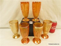 6 Carnival Glass 1940's Marigold Glasses