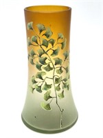 Blown Glass Amber to Green Vase with Hand Painted
