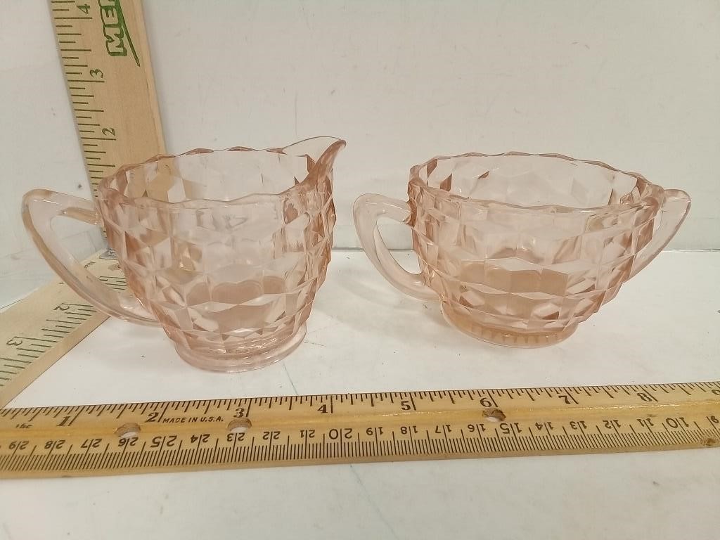 Pink Depression Glass Sugar & Creamer