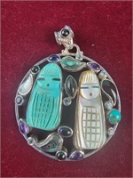 Sterling silver pendant turquoise amethyst stones