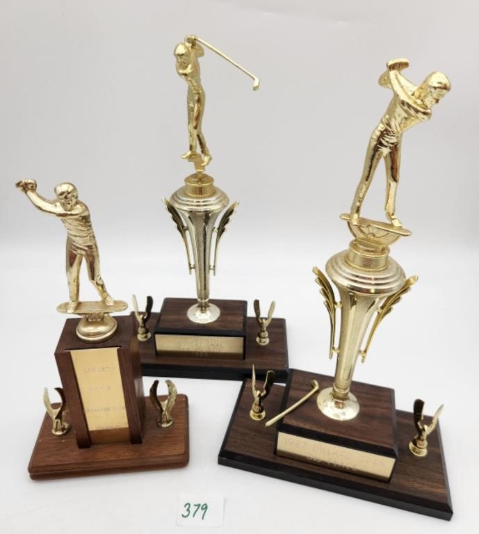 3 Vintage Golf Trophies