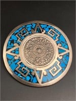 Sterling Mexican Mayan blue turquoise  Pendant