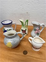 5 Vintage Miniature Floral Pitchers