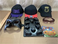 Assorted hats- Love, Jordan, Nirvana, Batman