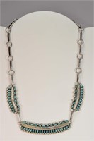 Indian Silver Choker w/Needlepoint Turquoise