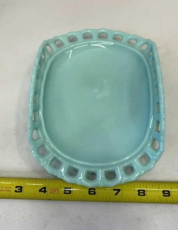 VINTAGE BLUE MILK GLASS CANDY DISH BOWL