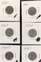 6 Steel Pennies .. 1954, 1943D, 1943S .. 2 each