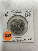 1945P 90% Silver Walking Liberty Half Dollar Unc